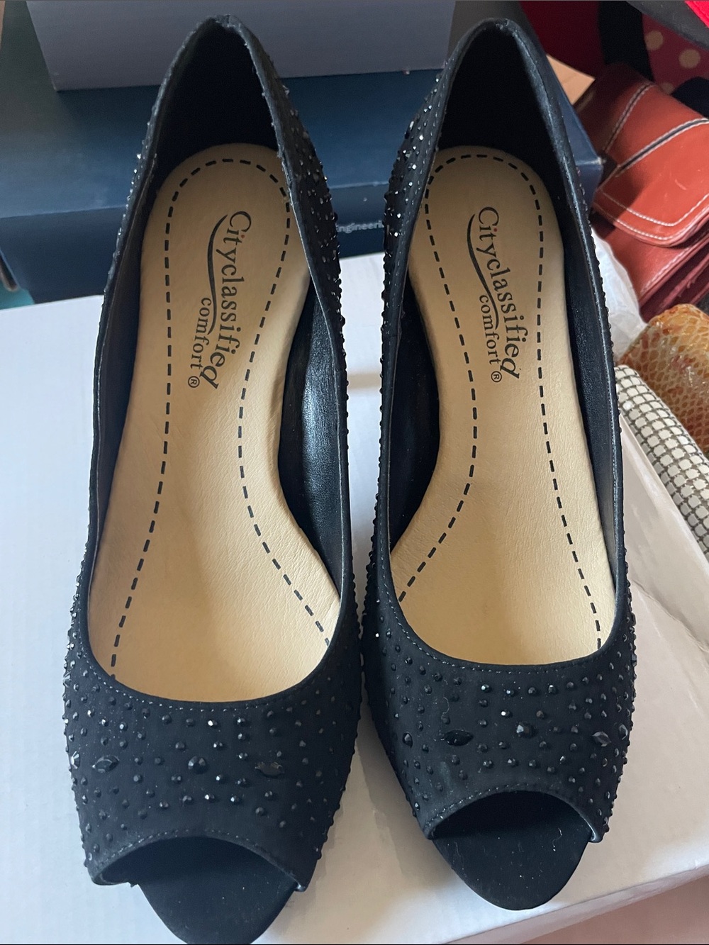 Cityclassified Black Peep-Toe Studded Heels